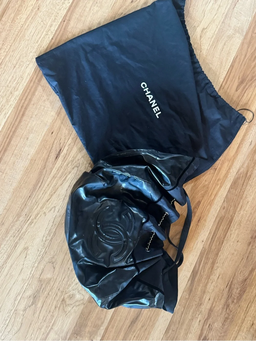 Chanel black patent spirit, XL hobo